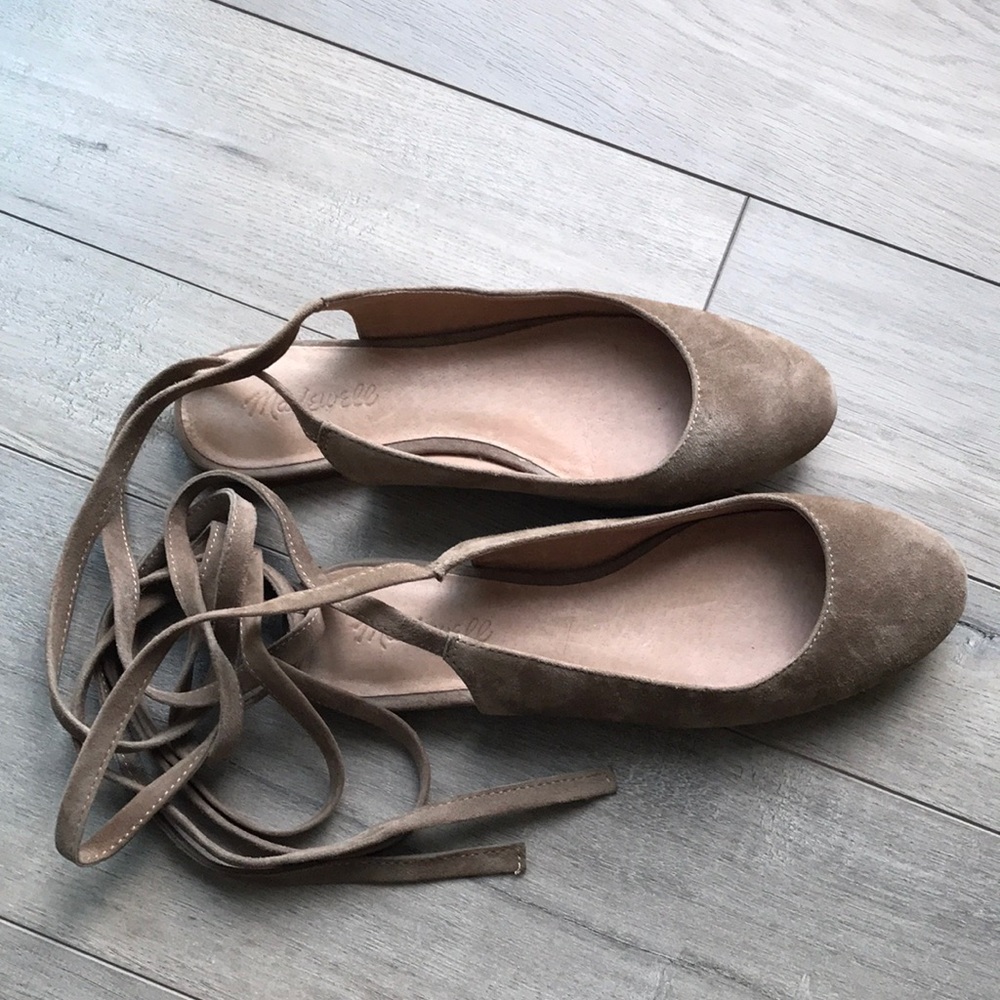 Madewell tan suede ankle tie flat shoes, 7